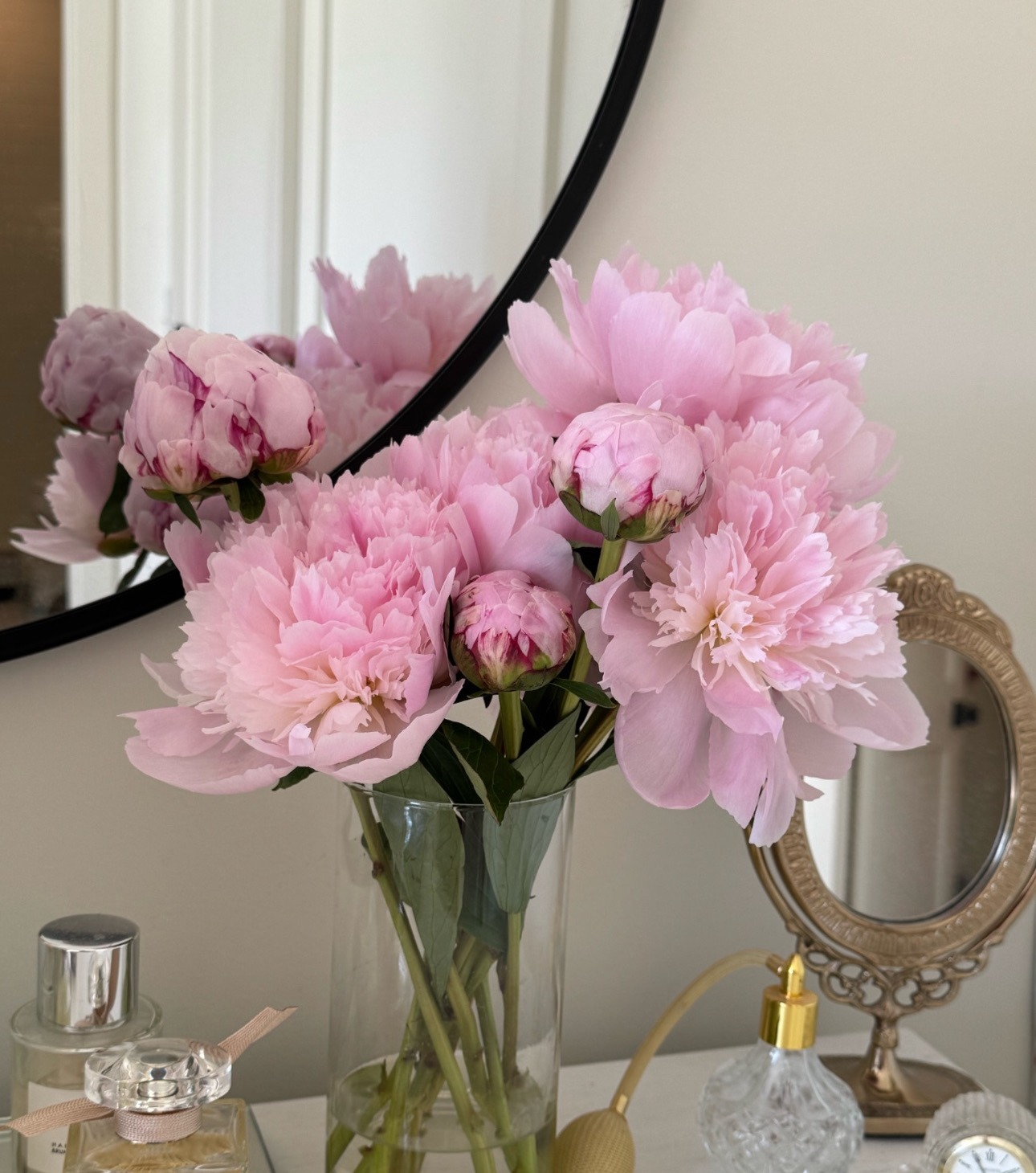 pretty pink flowers in feminine space