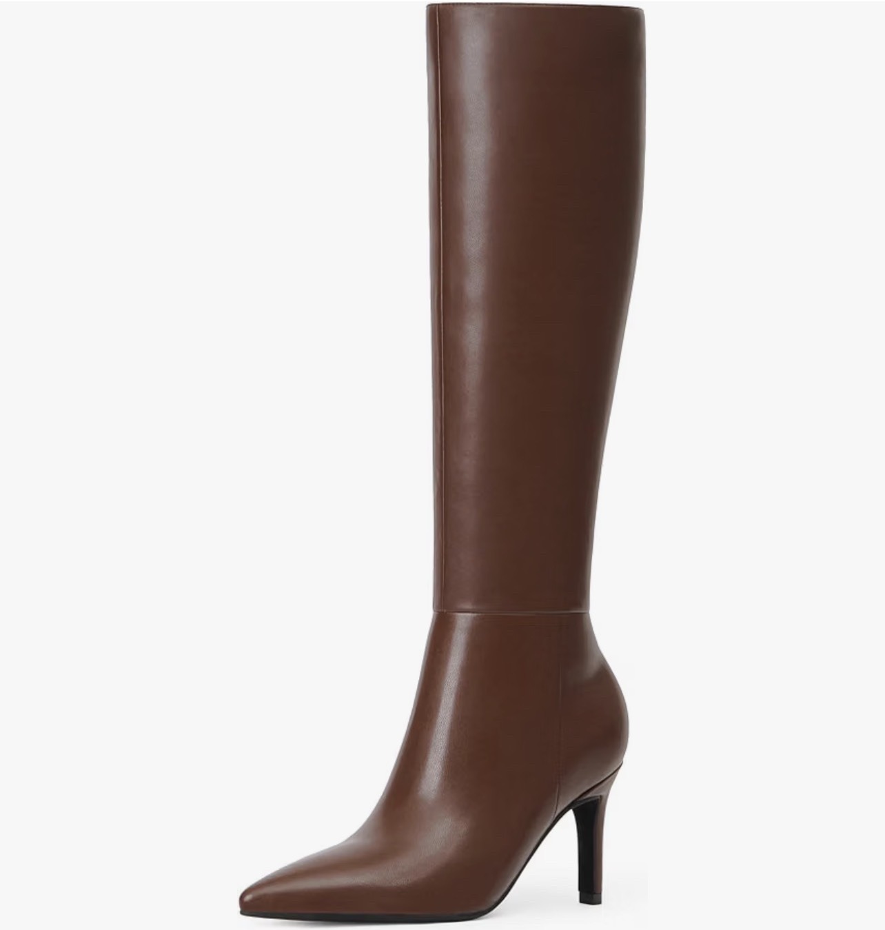 Brown pointed-toe stiletto knee boots