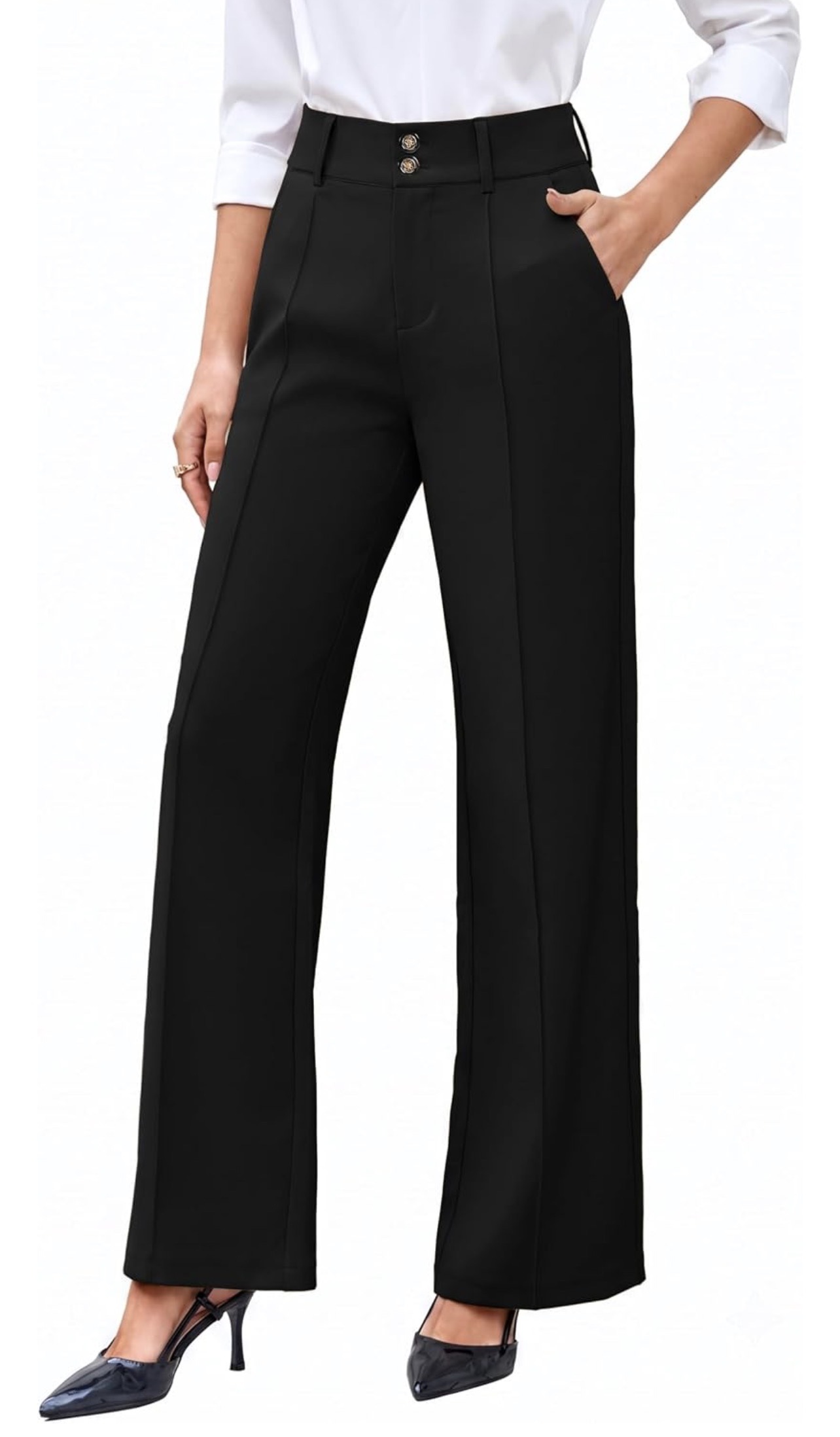 Black high-waisted wide-leg business trousers