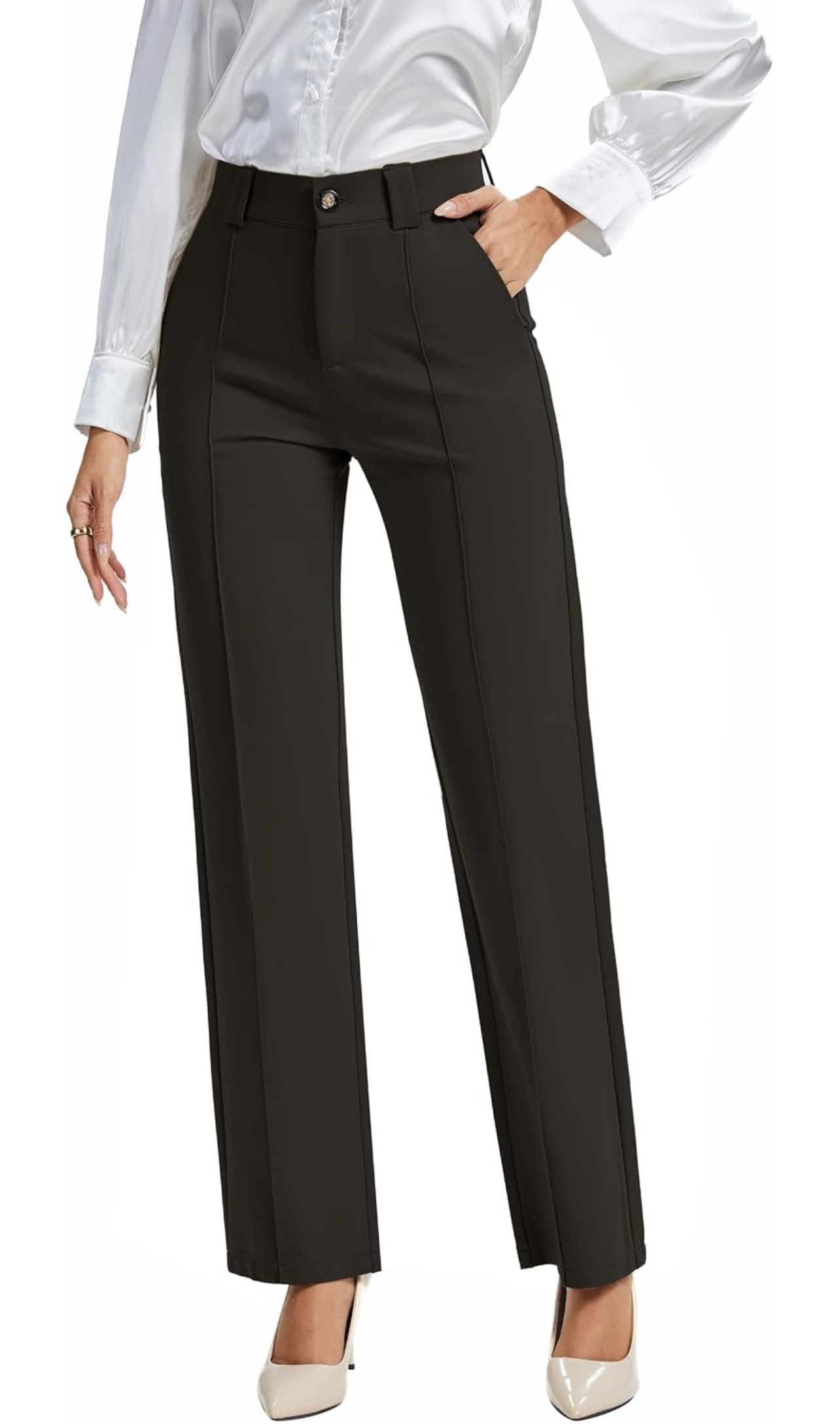 Black stretchy straight-leg trousers